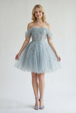 Fairy-tale Tulle Beaded Off-the-Shoulder Lace-Up Back A-Line Party Dress