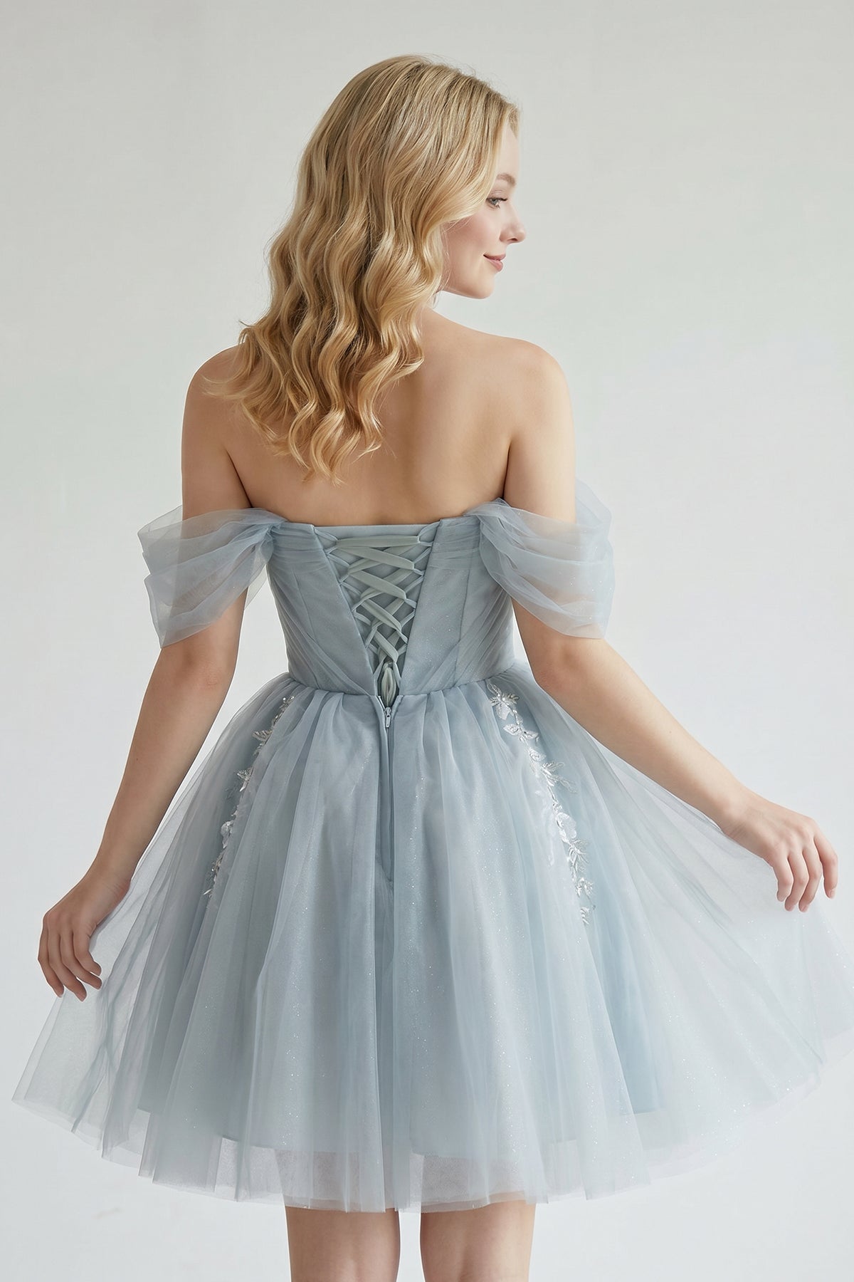 Fairy-tale Tulle Beaded Off-the-Shoulder Lace-Up Back A-Line Party Dress