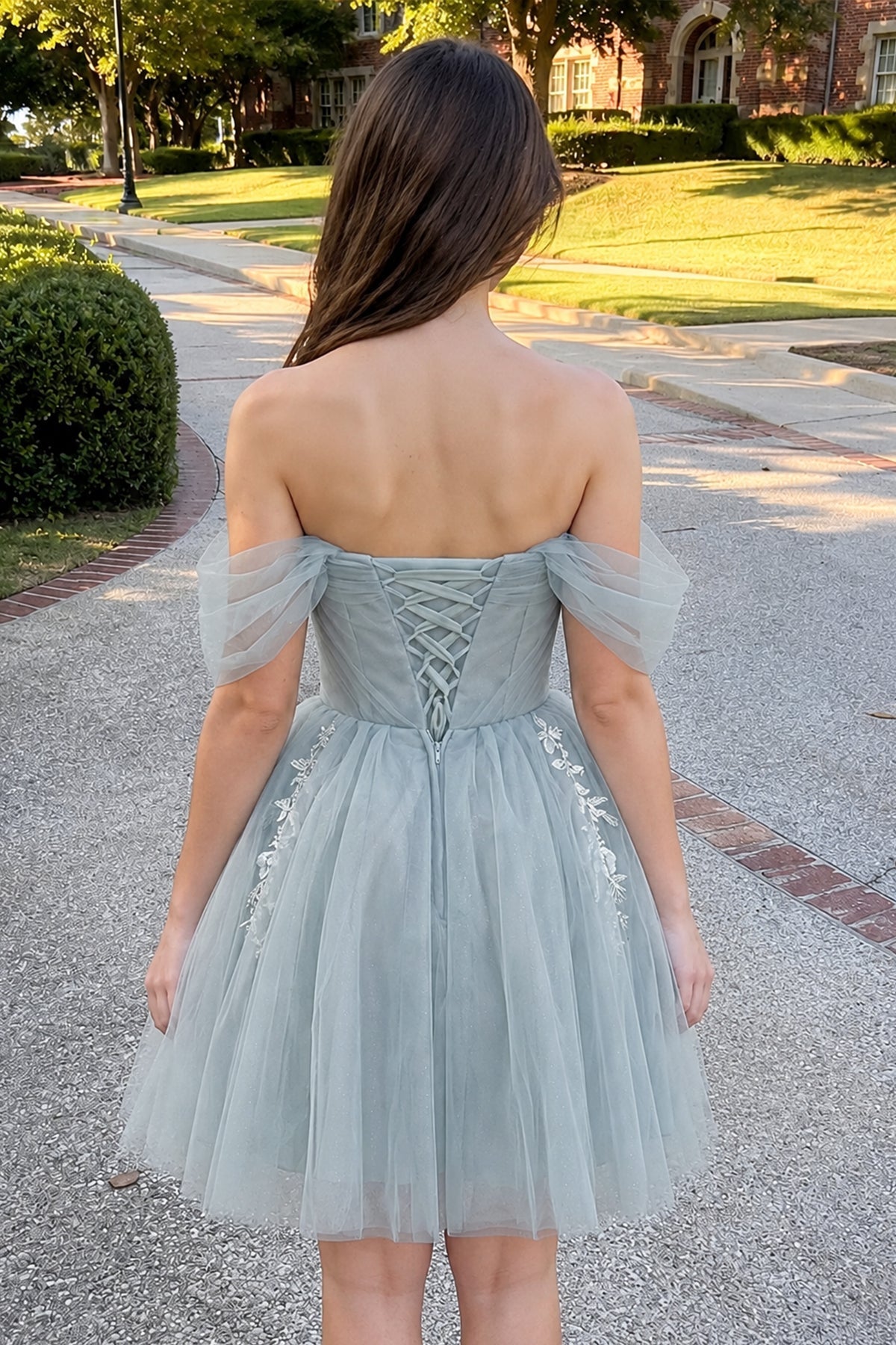 Fairy-tale Tulle Beaded Off-the-Shoulder Lace-Up Back A-Line Party Dress