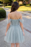 Fairy-tale Tulle Beaded Off-the-Shoulder Lace-Up Back A-Line Party Dress