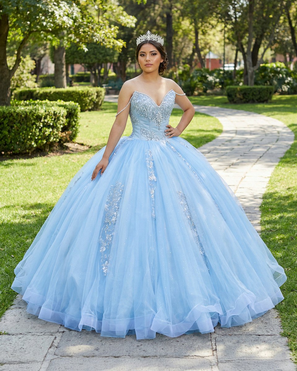Sky Blue Quinceanera Dresses Off the Shoulder Beaded Lace Appliques