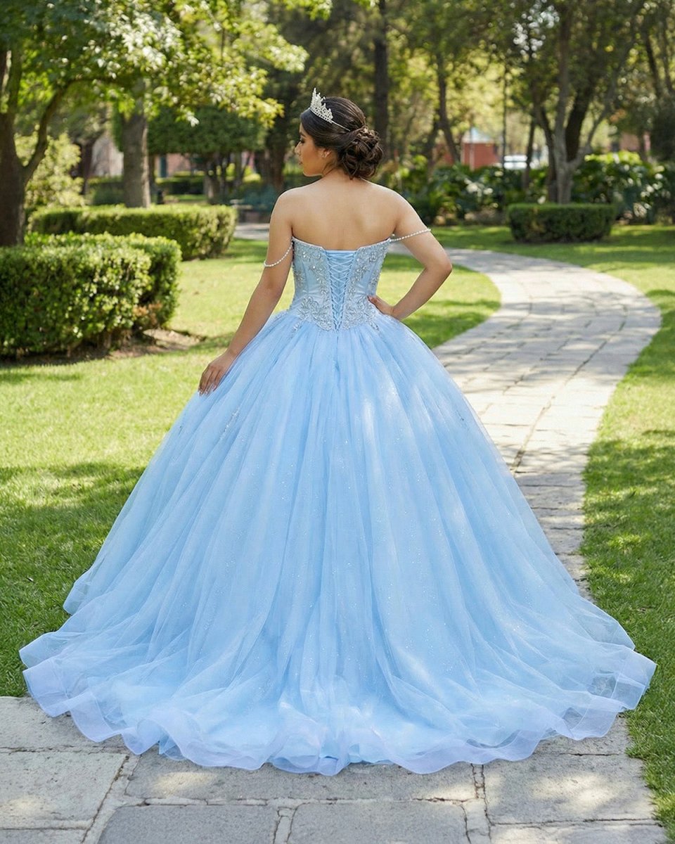 Sky Blue Quinceanera Dresses Off the Shoulder Beaded Lace Appliques