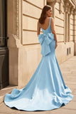 Black Square Neck Mermaid Satin Long Prom Dresses With Pearls