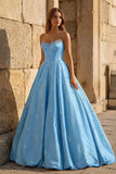 Yellow Strapless A Line Satin Long Prom Dresses With Beading