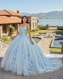 Sky Blue Tulle Ball-Gown Strapless Sleeveless Quinceanera Dresses