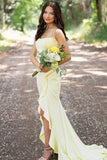 Yellow Spaghetti Straps Mermaid Satin Formal Prom Dress
