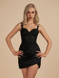 Black Bodycon Sweetheart Homecoming Dress with Lace Appliques