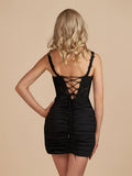 Black Bodycon Sweetheart Homecoming Dress with Lace Appliques
