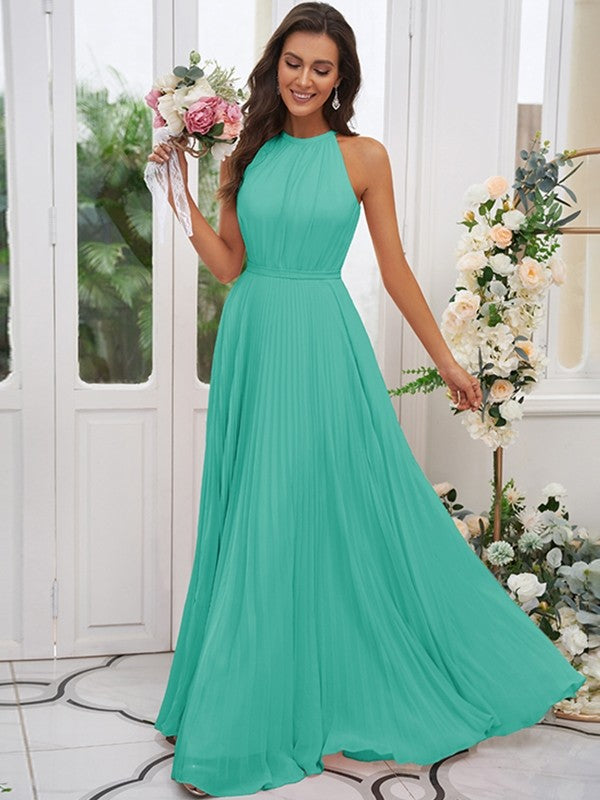A-Line/Princess Chiffon Ruffles Halter Sleeveless Floor-Length Bridesmaid Dresses Evening Dress