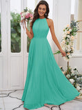 A-Line/Princess Chiffon Ruffles Halter Sleeveless Floor-Length Bridesmaid Dresses Evening Dress