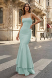 Pink Spaghetti Straps Mermaid Satin Long Prom Dress