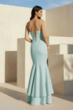 Pink Spaghetti Straps Mermaid Satin Long Prom Dress