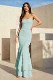 Pink Spaghetti Straps Mermaid Satin Long Prom Dress