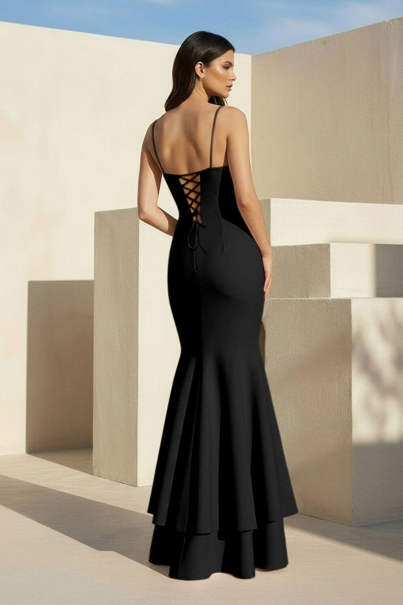 Pink Spaghetti Straps Mermaid Satin Long Prom Dress