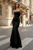 Pink Spaghetti Straps Mermaid Satin Long Prom Dress