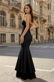 Pink Spaghetti Straps Mermaid Satin Long Prom Dress