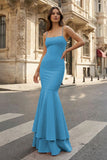 Pink Spaghetti Straps Mermaid Satin Long Prom Dress