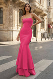 Pink Spaghetti Straps Mermaid Satin Long Prom Dress