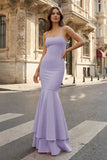 Pink Spaghetti Straps Mermaid Satin Long Prom Dress