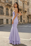 Pink Spaghetti Straps Mermaid Satin Long Prom Dress