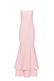 Pink Spaghetti Straps Mermaid Satin Long Prom Dress