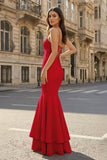 Pink Spaghetti Straps Mermaid Satin Long Prom Dress
