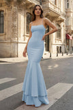 Pink Spaghetti Straps Mermaid Satin Long Prom Dress