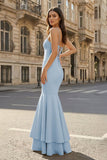 Pink Spaghetti Straps Mermaid Satin Long Prom Dress