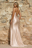 Spaghetti Straps Satin Mermaid Prom Dress with Slit