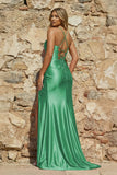 Spaghetti Straps Satin Mermaid Prom Dress with Slit