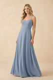 A-Line Chiffon Spaghetti Strap Bridesmaid Dress in Neptune