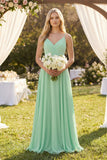 Spaghetti Strap A-Line Chiffon Bridesmaid Dress in Pale Pistachio