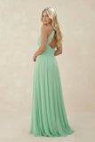 Spaghetti Strap A-Line Chiffon Bridesmaid Dress in Pale Pistachio