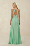 Spaghetti Strap A-Line Chiffon Bridesmaid Dress in Pale Pistachio