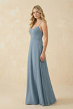 A-Line Chiffon Spaghetti Strap Bridesmaid Dress in Neptune