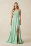 Spaghetti Strap Chiffon A-Line Bridesmaid Dress in Pale Pistachio