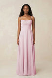 A-Line Ruched Chiffon Spaghetti Strap Bridesmaid Dress in Candy Pink
