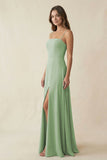 Spaghetti Strap A-Line Chiffon Maxi Bridesmaid Dress in Sage
