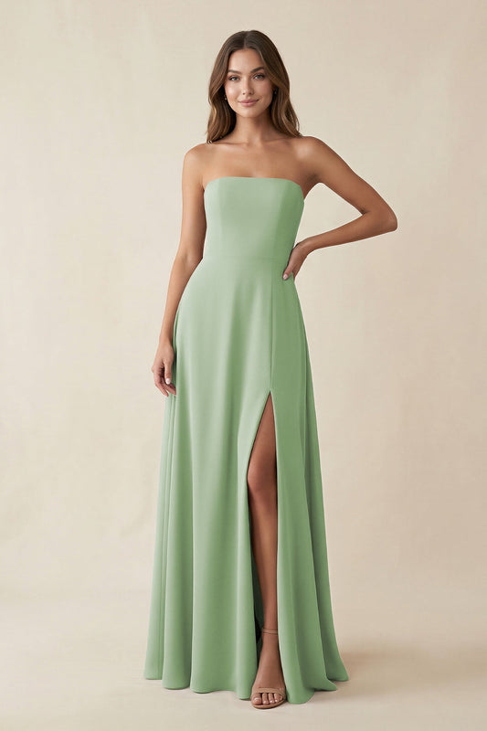 Spaghetti Strap A-Line Chiffon Maxi Bridesmaid Dress in Sage