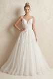 Spaghetti Strap Tulle Appliqued Wedding Dress in Ivory