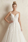 Spaghetti Strap Tulle Appliqued Wedding Dress in Ivory