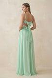 Spaghetti Strap Pleated A-Line Chiffon Bridesmaid Dress in Pale Pistachio