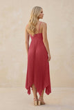 Spaghetti Strap Pleated A-Line Chiffon Midi Bridesmaid Dress in Desert Rose