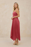 Spaghetti Strap Pleated A-Line Chiffon Midi Bridesmaid Dress in Desert Rose
