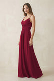 Spaghetti Strap Ruched Chiffon A-Line Bridesmaid Dress in Berry