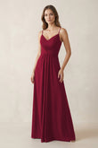 Spaghetti Strap Ruched Chiffon A-Line Bridesmaid Dress in Berry