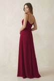 Spaghetti Strap Ruched Chiffon A-Line Bridesmaid Dress in Berry
