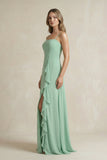 Spaghetti Strap Ruffled A-Line Chiffon Bridesmaid Dress in Pale Pistachio