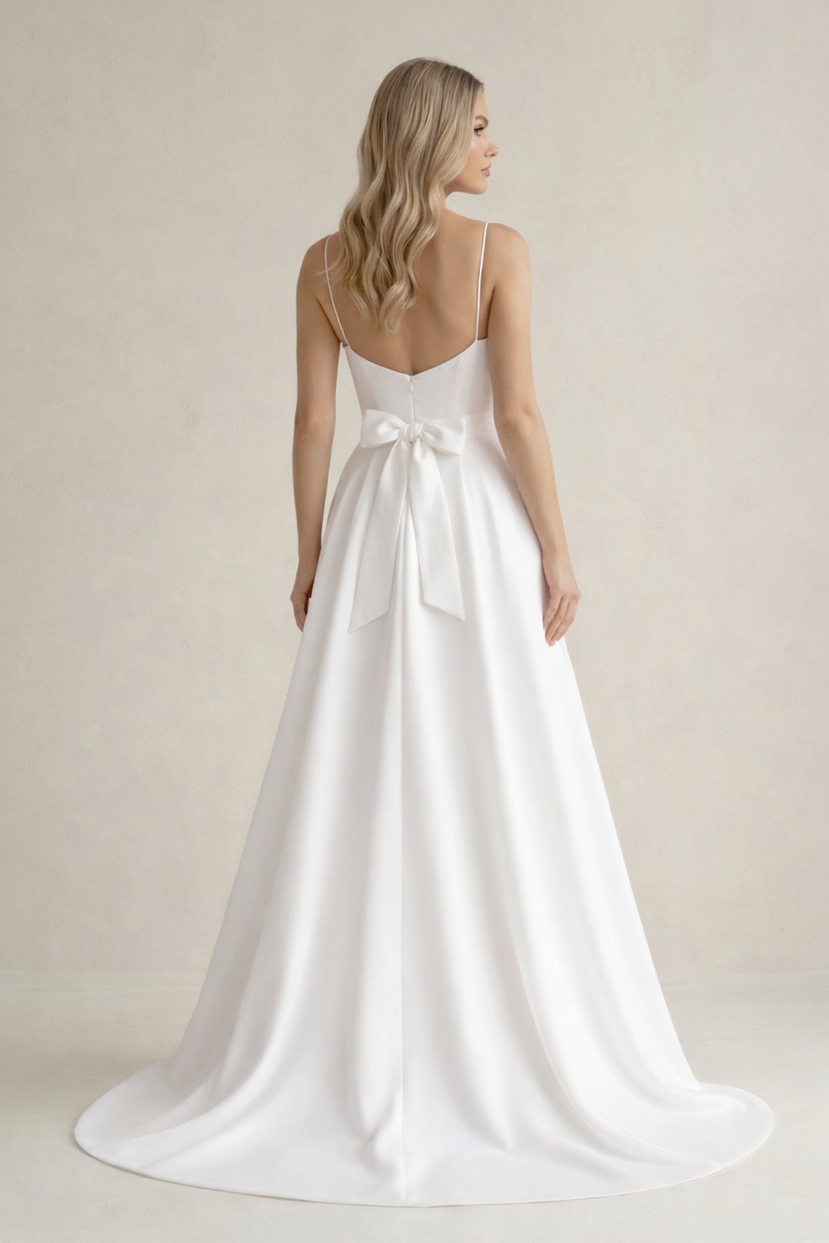 Spaghetti Strap Satin A-Line Wedding Dress With Slit in White