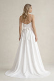 Spaghetti Strap Satin A-Line Wedding Dress With Slit in White